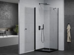 Mexen Pretoria, sprchový kout 70 (dveře) x 70 (stěna) cm, 6mm čiré sklo, černý profil + černá sprchová vanička, 852-070-070-70-00-4070B