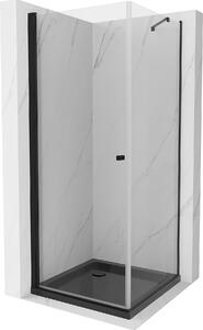 Mexen Pretoria, sprchový kout 80 (dveře) x 80 (stěna) cm, 6mm čiré sklo, černý profil + černá sprchová vanička, 852-080-080-70-00-4070B