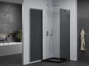 Mexen Pretoria, sprchový kout 80 (dveře) x 80 (stěna) cm, 6mm šedé sklo, chromový profil + černá sprchová vanička, 852-080-080-01-40-4070
