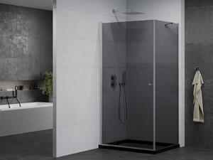 Mexen Pretoria, sprchový kout 90 (dveře) x 70 (stěna) cm, 6mm šedé sklo, chromový profil + černá sprchová vanička, 852-090-070-01-40-4070