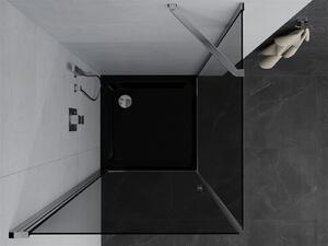 Mexen Pretoria, sprchový kout 80 (dveře) x 80 (stěna) cm, 6mm šedé sklo, chromový profil + černá sprchová vanička, 852-080-080-01-40-4070