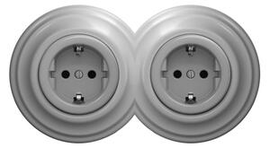 Kliklap - Dvojitá retro zásuvka domovní s rámečkem SCHUKO 230V šedá