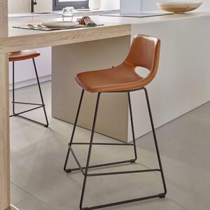 Koňakově hnědá koženková barová židle Kave Home Zahara 76 cm