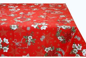 Dekorační látka bavlna Vánoční růže červená, š. 140 cm Rudá