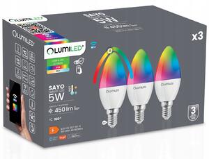 3X LED žárovka E14 B35 5W = 40W RGB CCT Stmívatelná Chytrá WiFi LUMILED