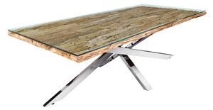 Massive home | Jídelní stůl BARRACUDA 220 CM sklo/masiv teak