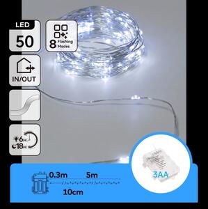 Aigostar - LED řetěz 50xLED/3xAA 5,3m studená bílá