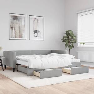 Válenda s přistýlkou a zásuvkami světle šedá 90 x 200 cm textil 3196632