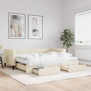 Válenda s přistýlkou a zásuvkami krémová 90 x 200 cm textil 3196636