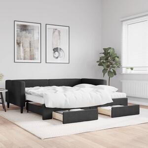 Válenda s přistýlkou a zásuvkami černá 90 x 190 cm textil 3196644