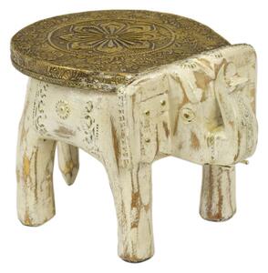 Stolička ve tvaru slona zdobená mosazným kováním, 16x23x16cm (9G)