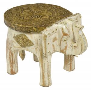 Stolička ve tvaru slona zdobená mosazným kováním, 16x23x16cm (9F)
