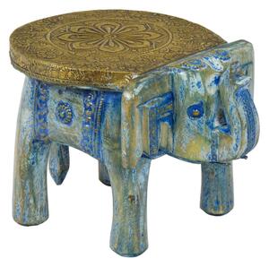 Stolička ve tvaru slona zdobená mosazným kováním, 16x23x16cm (9E)