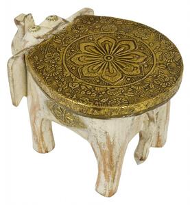 Stolička ve tvaru slona zdobená mosazným kováním, 16x23x16cm