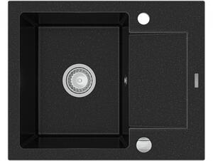 MEXEN - Enzo granitový dřez 1-mísa dřez s vypouštěním krátký Board 576x465 mm, černá / stříbrná metalíza 6506571005-73