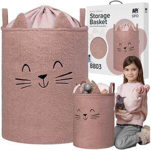 SIPO Košík na hračky kočka růžový 43 L. XL se stahováním