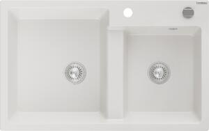 MEXEN - Tomas granitový dřez 2-bowl 800x500 mm, bílá, sifon chrom 6516802000-20
