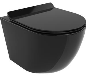Mexen Lena WC mísa Rimless s pomalu padající deskou slim, duroplast, Černá - 30224070