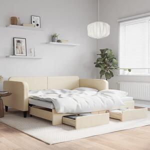 Válenda s přistýlkou a zásuvkami krémová 100 x 200 cm textil 3196861