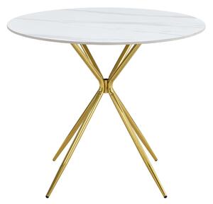 KONDELA Jídelní stůl, bílý mramor/gold chrom zlatá, průměr 90 cm, MEKNER