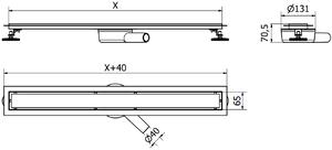 Mexen Flat lineární nerezový žlab 50 cm, 360° sifon, černé sklo - 1026050-40