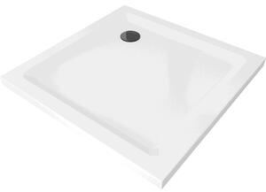 Mexen Flat sprchová vanička čtvercová slim 70 x 70 cm, bílá, černý sifon - 40107070B