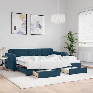 Válenda s přistýlkou a zásuvkami modrá 90 x 200 cm samet 3196976