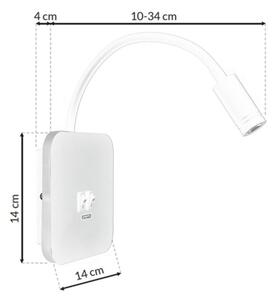 LED Flexibilní nástěnná lampička s USB BASE LED/8W + LED/2W/230V bílá