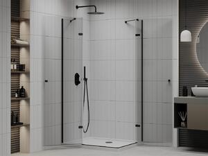 Mexen Roma Duo, sprchový kout 90 (dveře) x 80 (dveře) cm, 6mm čiré sklo, černý profil + sprchová vanička, 854-090-080-70-02-4010B
