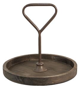 Hnědý antik dřevěný podnos s držadlem - Ø 35*33 cm - Clayre & Eef