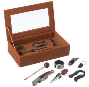 Hnědý box z umělé kůže s doplňky na víno Cognacco - 23*13*6 cm - J-Line by Jolipa