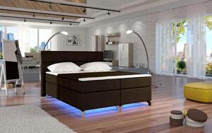 Postel Boxspring Amadeus + LED 200x180, tm. hnědá (látka - bao 07)