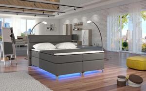 Postel Boxspring Amadeus + LED 200x180, šedá (koženka - bao 10)
