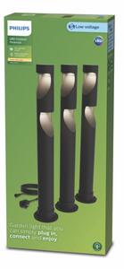 Zahradní sloupkové svítidlo LED 2700K čierna IP44 PHILIPS GardenLink Low Volt Desi Kit 8720169387010 adaptér, balení 3 ks, kabel