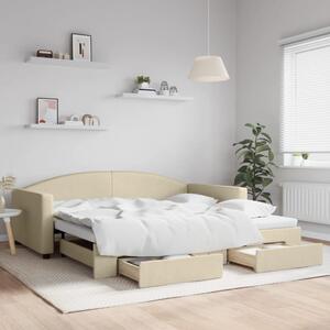 Válenda s přistýlkou a zásuvkami krémová 100 x 200 cm textil 3197233