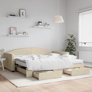 Válenda s přistýlkou a zásuvkami krémová 100 x 200 cm textil 3197251