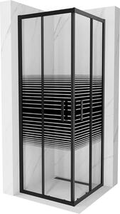 Mexen Rio, čtvercový sprchový kout s posuvnými dveřmi 70 (dveře) x 70 (dveře) x 190 cm, 5mm čiré sklo s pásky, černý profil, 860-070-070-70-20