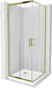 Mexen Rio, čtvercový sprchový kout s posuvnými dveřmi 70 (dveře) x 70 (dveře) x 190 cm, 5mm čiré sklo, zlatý profil + sprchová vanička SLIM se zlatým sifonem, 860-070-070-50-00-4010G