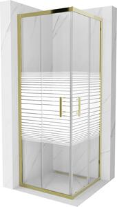 Mexen Rio, čtvercový sprchový kout s posuvnými dveřmi 70 (dveře) x 70 (dveře) x 190 cm, 5mm čiré sklo s pásky, zlatý profil, 860-070-070-50-20