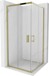 Mexen Rio, čtvercový sprchový kout s posuvnými dveřmi 90 (dveře) x 90 (dveře) x 190 cm, 5mm čiré sklo, zlatý profil, 860-090-090-50-00