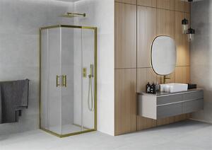 Mexen Rio, čtvercový sprchový kout s posuvnými dveřmi 90 (dveře) x 90 (dveře) x 190 cm, 5mm sklo námraza, zlatý profil, 860-090-090-50-30