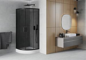 Mexen Rio, čtvrtkruhový sprchový kout s posuvnými dveřmi 90 (dveře) x 90 (dveře) x 190 cm, 5mm šedé sklo, černý profil + Rio sprchová vanička bílá, 863-090-090-70-40-4710