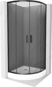 Mexen Rio, čtvrtkruhový sprchový kout s posuvnými dveřmi 90 (dveře) x 90 (dveře) x 190 cm, 5mm šedé sklo, černý profil + Rio sprchová vanička bílá,…