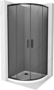 Mexen Rio, čtvrtkruhový sprchový kout s posuvnými dveřmi 90 (dveře) x 90 (dveře) x 190 cm, 5mm šedé sklo, černý profil + bílá sprchová vanička Slim,…