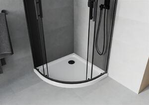 Mexen Rio, čtvrtkruhový sprchový kout s posuvnými dveřmi 80 (dveře) x 80 (dveře) x 190 cm, 5mm šedé sklo, černý profil + bílá sprchová vanička SLIM, 863-080-080-70-40-4110B