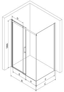 Mexen Omega, sprchový kout s posuvnými dveřmi 100 (dveře) x 80 (stěna) cm, 8mm čiré sklo, černý profil + slim sprchová vanička bílá s černým sifonem, 825-100-080-70-00-4010B