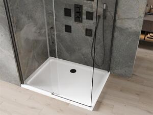 Mexen Omega, sprchový kout s posuvnými dveřmi 110 (dveře) x 70 (stěna) cm, 8mm čiré sklo, černý profil + slim sprchová vanička bílá s černým sifonem, 825-110-070-70-00-4010B