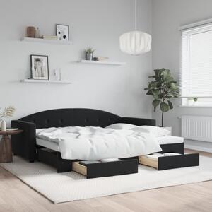 Válenda s přistýlkou a zásuvkami černá 90 x 200 cm samet 3197353