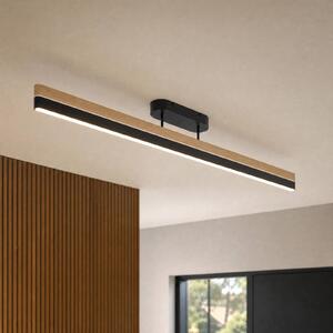 Lucande LED stropní svítidlo Holven, černé/dřevo, stmívatelné, stmívatelný, Světlé dřevo, Obývací pokoj / jídelna, Dřevo, Moderní