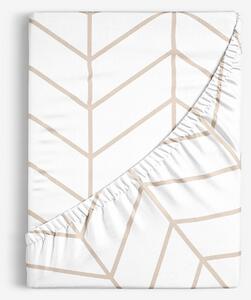 Goldea bavlněné napínací prostěradlo - béžový cikcak na bílém 80 x 160 cm